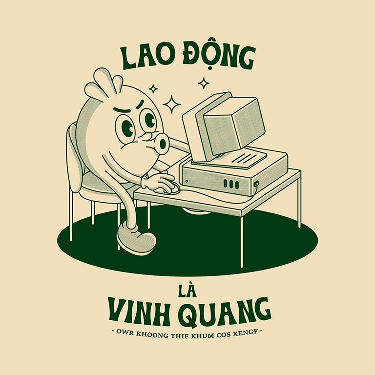 'Lao dong la vinh quang' (Work is glory) illustration.